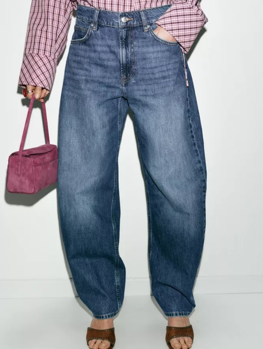 Zara Light Blue Structured Baggy Ballon Leg High Rise